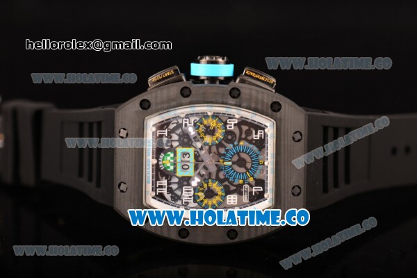 Richard Mille RM 011 Felipe Massa Flyback Chronograph Swiss Valjoux 7750 Automatic Carbon Fiber Case with Skeleton Dial and White Markers - 1:1 Original - Click Image to Close
